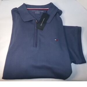 TOMMY HILFIGER MEN'S S/S 1/4 ZIP POLO SHIRT~SZ XXL~BLUE~NWT